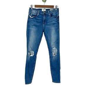 FRAME Denim Womens Le Skinny De Jeanne Jeans 30 Stretchy Ripped Blue Cropped Raw